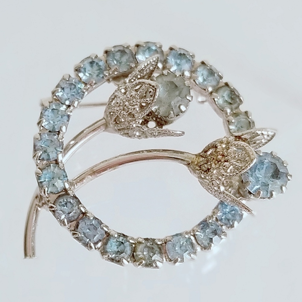 Vintage Blue and Silver Floral Brooch